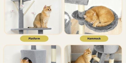 CARLA HOME 134cm Cat Tree for Indoor Cats with Hammock, Plush Perch & Sisal Scratching Posts for Kittens & Adult Cats (Light Grey)