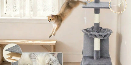 CARLA HOME 134cm Cat Tree for Indoor Cats with Hammock, Plush Perch & Sisal Scratching Posts for Kittens & Adult Cats (Light Grey)