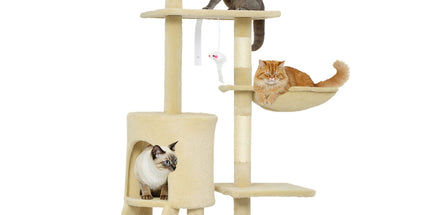 CARLA HOME 134cm Cat Tree for Indoor Cats with Hammock, Plush Perch & Sisal Scratching Posts for Kittens & Adult Cats (Beige)