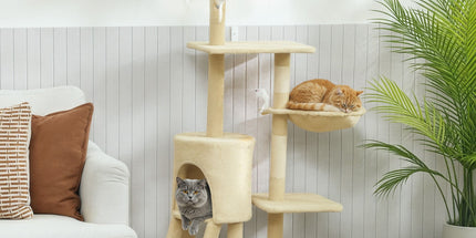CARLA HOME 134cm Cat Tree for Indoor Cats with Hammock, Plush Perch & Sisal Scratching Posts for Kittens & Adult Cats (Beige)