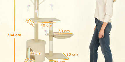 CARLA HOME 134cm Cat Tree for Indoor Cats with Hammock, Plush Perch & Sisal Scratching Posts for Kittens & Adult Cats (Beige)