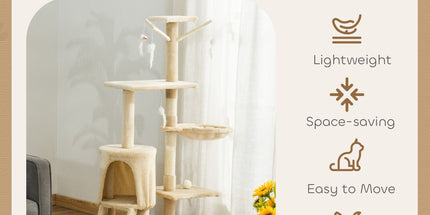 CARLA HOME 134cm Cat Tree for Indoor Cats with Hammock, Plush Perch & Sisal Scratching Posts for Kittens & Adult Cats (Beige)