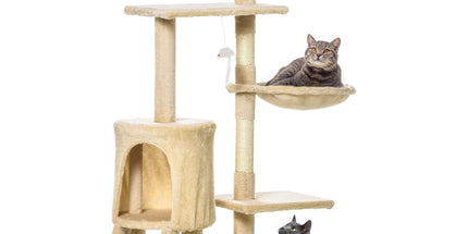 CARLA HOME 134cm Cat Tree for Indoor Cats with Hammock, Plush Perch & Sisal Scratching Posts for Kittens & Adult Cats (Beige)