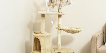 CARLA HOME 134cm Cat Tree for Indoor Cats with Hammock, Plush Perch & Sisal Scratching Posts for Kittens & Adult Cats (Beige)