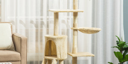 CARLA HOME 134cm Cat Tree for Indoor Cats with Hammock, Plush Perch & Sisal Scratching Posts for Kittens & Adult Cats (Beige)