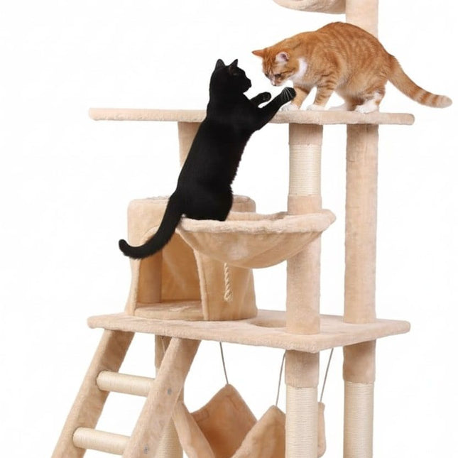 CARLA HOME 141cm Cat Tree Tower for Indoor Cats with Plush Perch, Ladder, Sisal Scratching Posts, Hammock & Condo for Kittens & Adult Cats (Beige)