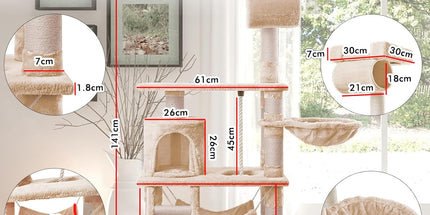 CARLA HOME 141cm Cat Tree Tower for Indoor Cats with Plush Perch, Ladder, Sisal Scratching Posts, Hammock & Condo for Kittens & Adult Cats (Beige)