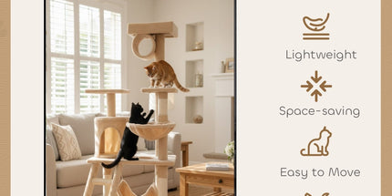 CARLA HOME 141cm Cat Tree Tower for Indoor Cats with Plush Perch, Ladder, Sisal Scratching Posts, Hammock & Condo for Kittens & Adult Cats (Beige)