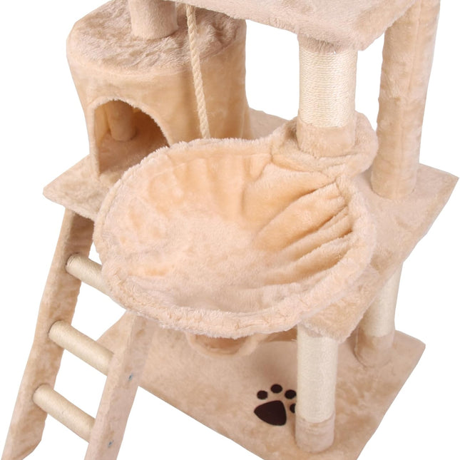 CARLA HOME 141cm Cat Tree Tower for Indoor Cats with Plush Perch, Ladder, Sisal Scratching Posts, Hammock & Condo for Kittens & Adult Cats (Beige)