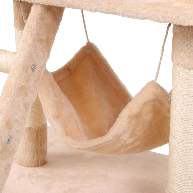 CARLA HOME 141cm Cat Tree Tower for Indoor Cats with Plush Perch, Ladder, Sisal Scratching Posts, Hammock & Condo for Kittens & Adult Cats (Beige)