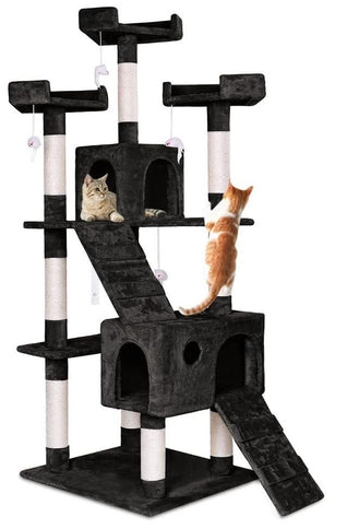Black CARLA HOME 180cm Cat Tree Tower for Indoor Cats with Dual Condos
