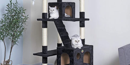 CARLA HOME 180cm Cat Tree Tower for Indoor Cats with Dual Condos, Plush Perches, Sisal Scratching Posts & Ramps for Kittens & Adult Cats (Black)