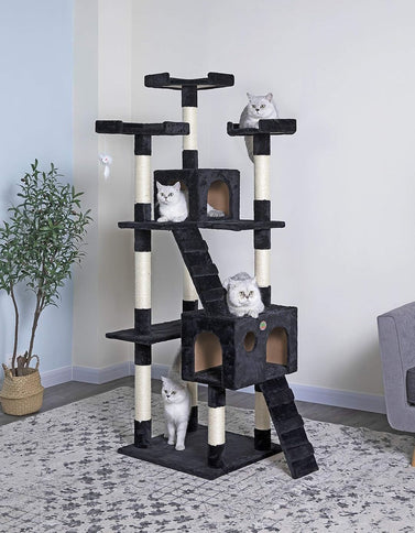 Black CARLA HOME 180cm Cat Tree Tower for Indoor Cats with Dual Condos