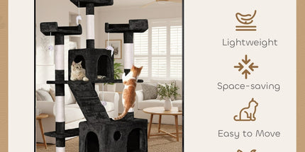 CARLA HOME 180cm Cat Tree Tower for Indoor Cats with Dual Condos, Plush Perches, Sisal Scratching Posts & Ramps for Kittens & Adult Cats (Black)