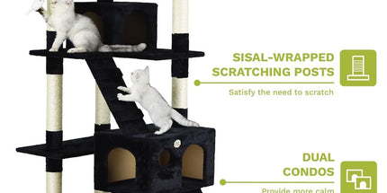CARLA HOME 180cm Cat Tree Tower for Indoor Cats with Dual Condos, Plush Perches, Sisal Scratching Posts & Ramps for Kittens & Adult Cats (Black)