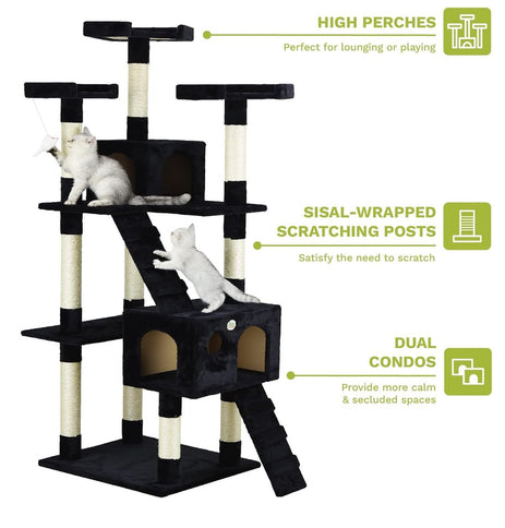 Black CARLA HOME 180cm Cat Tree Tower for Indoor Cats with Dual Condos