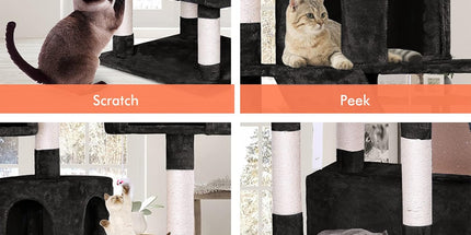 CARLA HOME 180cm Cat Tree Tower for Indoor Cats with Dual Condos, Plush Perches, Sisal Scratching Posts & Ramps for Kittens & Adult Cats (Black)