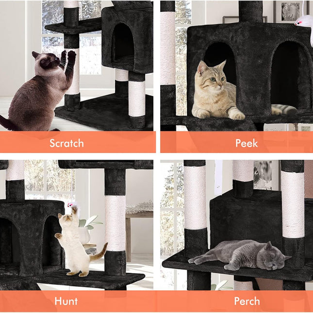 CARLA HOME 180cm Cat Tree Tower for Indoor Cats with Dual Condos, Plush Perches, Sisal Scratching Posts & Ramps for Kittens & Adult Cats (Black)