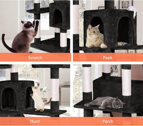 Black CARLA HOME 180cm Cat Tree Tower for Indoor Cats with Dual Condos