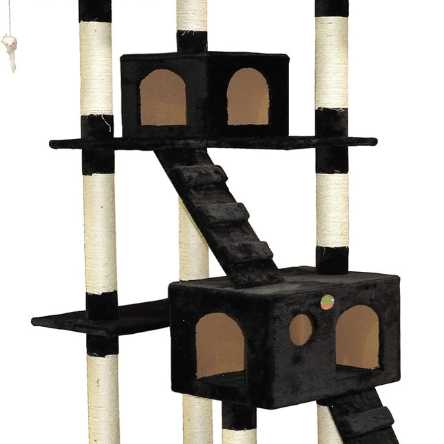 CARLA HOME 180cm Cat Tree Tower for Indoor Cats with Dual Condos, Plush Perches, Sisal Scratching Posts & Ramps for Kittens & Adult Cats (Black)