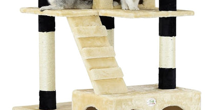 CARLA HOME 180cm Cat Tree Tower for Indoor Cats with Dual Condos, Plush Perches, Sisal Scratching Posts & Ramps for Kittens & Adult Cats (Beige)