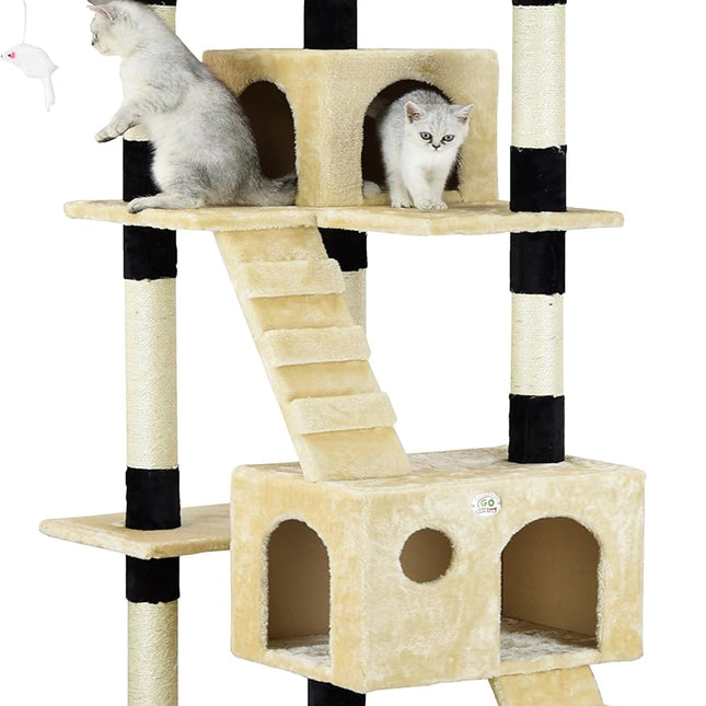 CARLA HOME 180cm Cat Tree Tower for Indoor Cats with Dual Condos, Plush Perches, Sisal Scratching Posts & Ramps for Kittens & Adult Cats (Beige)