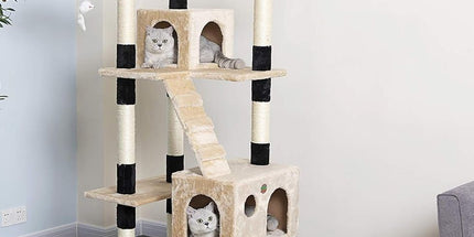 CARLA HOME 180cm Cat Tree Tower for Indoor Cats with Dual Condos, Plush Perches, Sisal Scratching Posts & Ramps for Kittens & Adult Cats (Beige)
