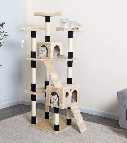 Beige CARLA HOME 180cm Cat Tree Tower for Indoor Cats with Dual Condos