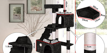 CARLA HOME 180cm Cat Tree Tower for Indoor Cats with Dual Condos, Plush Perches, Sisal Scratching Posts & Ramps for Kittens & Adult Cats (Beige)