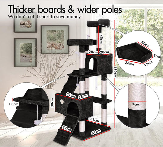 Beige CARLA HOME 180cm Cat Tree Tower for Indoor Cats with Dual Condos