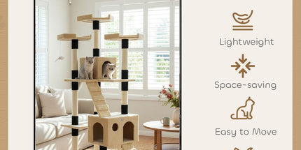 CARLA HOME 180cm Cat Tree Tower for Indoor Cats with Dual Condos, Plush Perches, Sisal Scratching Posts & Ramps for Kittens & Adult Cats (Beige)
