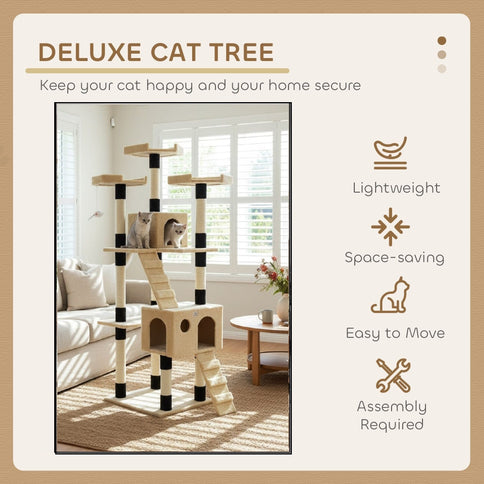 Beige CARLA HOME 180cm Cat Tree Tower for Indoor Cats with Dual Condos