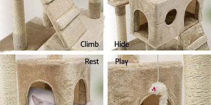 CARLA HOME 180cm Cat Tree Tower for Indoor Cats with Dual Condos, Plush Perches, Sisal Scratching Posts & Ramps for Kittens & Adult Cats (Beige)