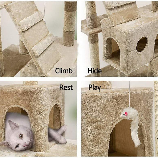 CARLA HOME 180cm Cat Tree Tower for Indoor Cats with Dual Condos, Plush Perches, Sisal Scratching Posts & Ramps for Kittens & Adult Cats (Beige)