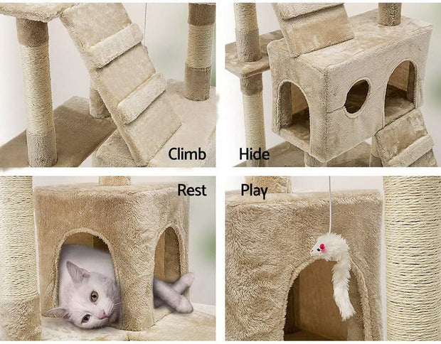 Beige CARLA HOME 180cm Cat Tree Tower for Indoor Cats with Dual Condos