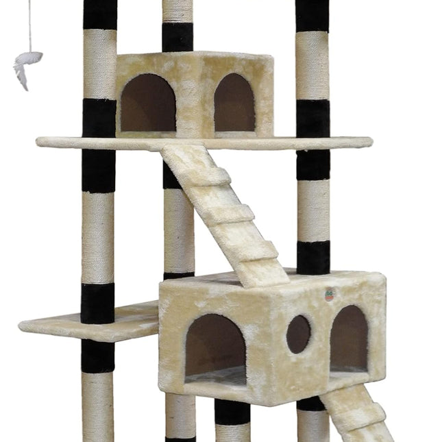 CARLA HOME 180cm Cat Tree Tower for Indoor Cats with Dual Condos, Plush Perches, Sisal Scratching Posts & Ramps for Kittens & Adult Cats (Beige)