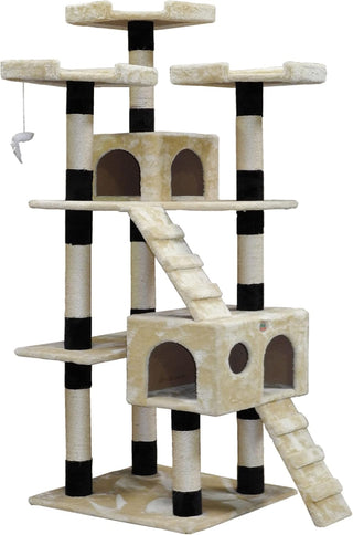 Beige CARLA HOME 180cm Cat Tree Tower for Indoor Cats with Dual Condos