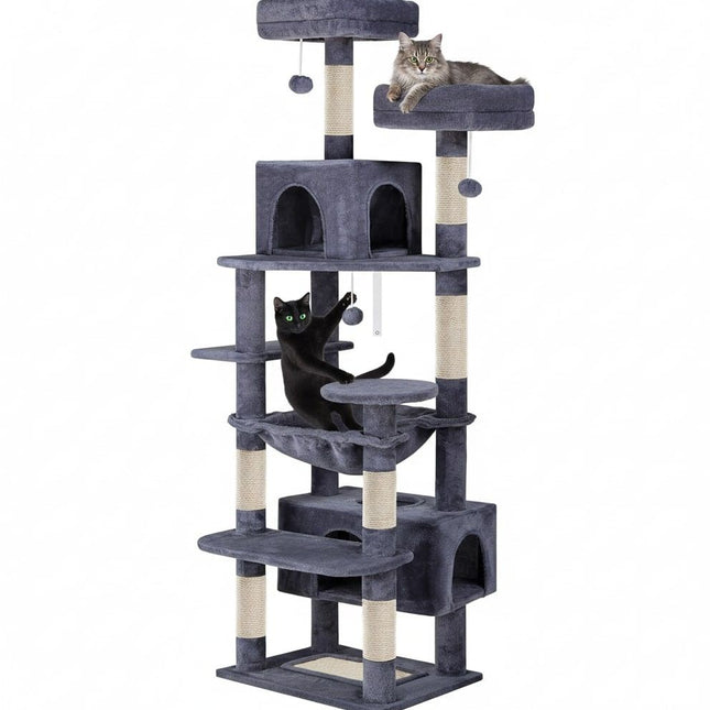 CARLA HOME 180cm Cat Tree Tower for Indoor Cats with Plush Perches, Dual Condos, Natural Sisal Scratching Posts & Ramps for Kittens & Adult Cats (Grey)