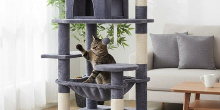 CARLA HOME 180cm Cat Tree Tower for Indoor Cats with Plush Perches, Dual Condos, Natural Sisal Scratching Posts & Ramps for Kittens & Adult Cats (Grey)