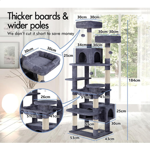 Natural CARLA HOME 180cm Cat Tree Tower for Cats with Plush Perches Grey