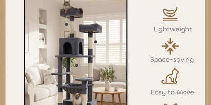 CARLA HOME 180cm Cat Tree Tower for Indoor Cats with Plush Perches, Dual Condos, Natural Sisal Scratching Posts & Ramps for Kittens & Adult Cats (Grey)