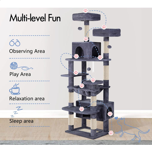 Natural CARLA HOME 180cm Cat Tree Tower for Cats with Plush Perches Grey