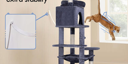 CARLA HOME 180cm Cat Tree Tower for Indoor Cats with Plush Perches, Dual Condos, Natural Sisal Scratching Posts & Ramps for Kittens & Adult Cats (Grey)
