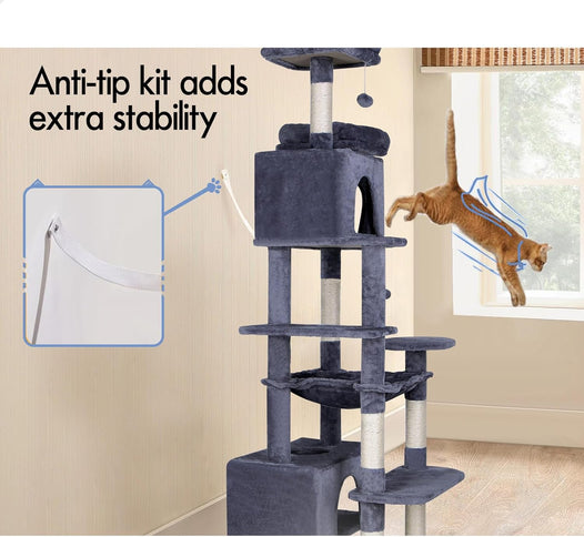 Natural CARLA HOME 180cm Cat Tree Tower for Cats with Plush Perches Grey
