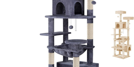 CARLA HOME 180cm Cat Tree Tower for Indoor Cats with Plush Perches, Dual Condos, Natural Sisal Scratching Posts & Ramps for Kittens & Adult Cats (Grey)