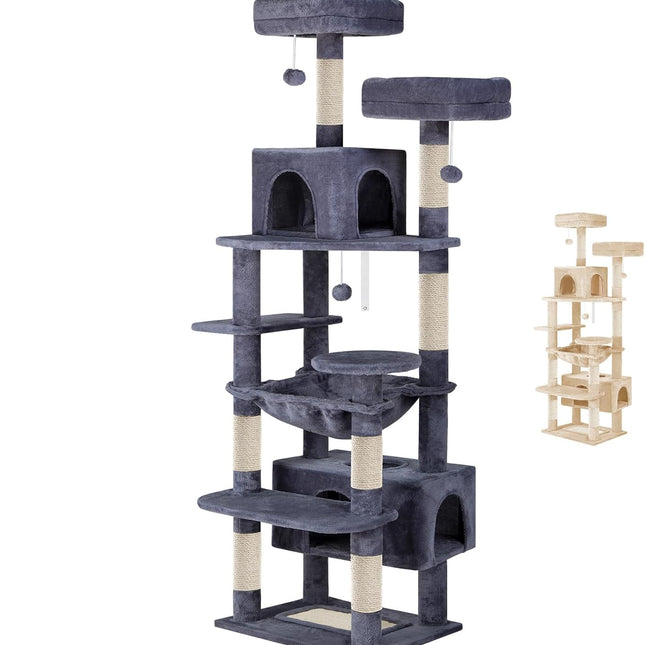 CARLA HOME 180cm Cat Tree Tower for Indoor Cats with Plush Perches, Dual Condos, Natural Sisal Scratching Posts & Ramps for Kittens & Adult Cats (Grey)