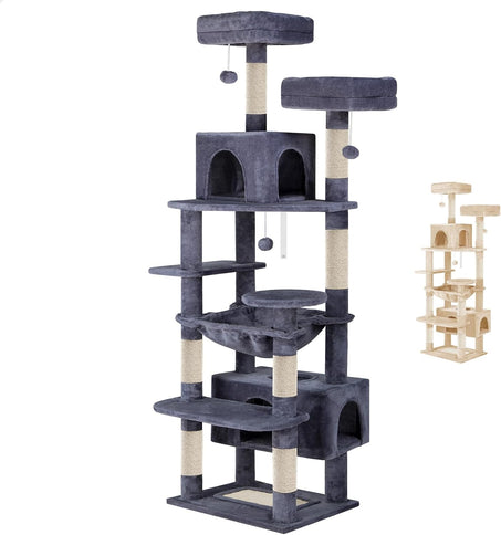 Natural CARLA HOME 180cm Cat Tree Tower for Cats with Plush Perches Grey