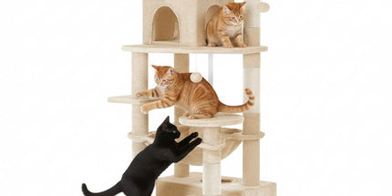 CARLA HOME 180cm Cat Tree Tower for Indoor Cats with Plush Perches, Dual Condos, Natural Sisal Scratching Posts & Ramps for Kittens & Adult Cats (Beige)