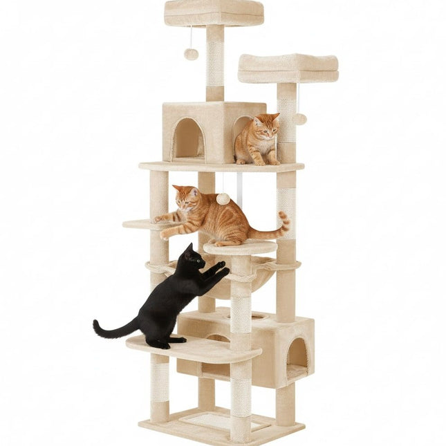 CARLA HOME 180cm Cat Tree Tower for Indoor Cats with Plush Perches, Dual Condos, Natural Sisal Scratching Posts & Ramps for Kittens & Adult Cats (Beige)