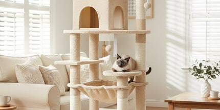 CARLA HOME 180cm Cat Tree Tower for Indoor Cats with Plush Perches, Dual Condos, Natural Sisal Scratching Posts & Ramps for Kittens & Adult Cats (Beige)